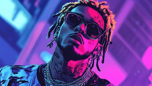 Neon-lit vector portrait applies hard cel shading and bold gradients