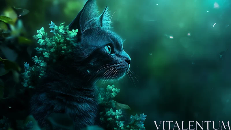 Emerald Sentinel: Where Feline Dreams Meet Bioluminescent Wonder.