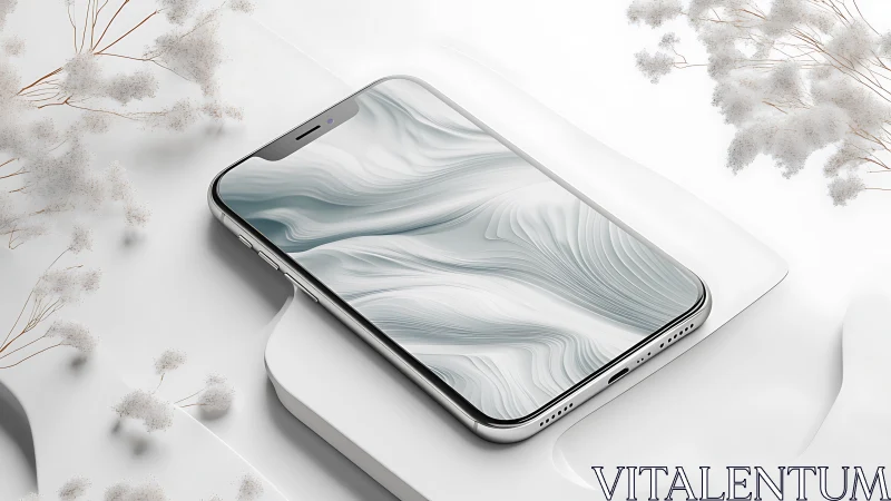 Minimalist smartphone mockup displaying flowing digital wallpaper