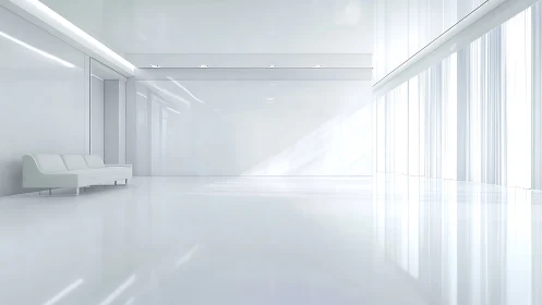 Parametric white interior with axial glazing and luminous floor plane.