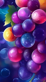 Luminous cosmic grapes glow in vibrant jewel tones.