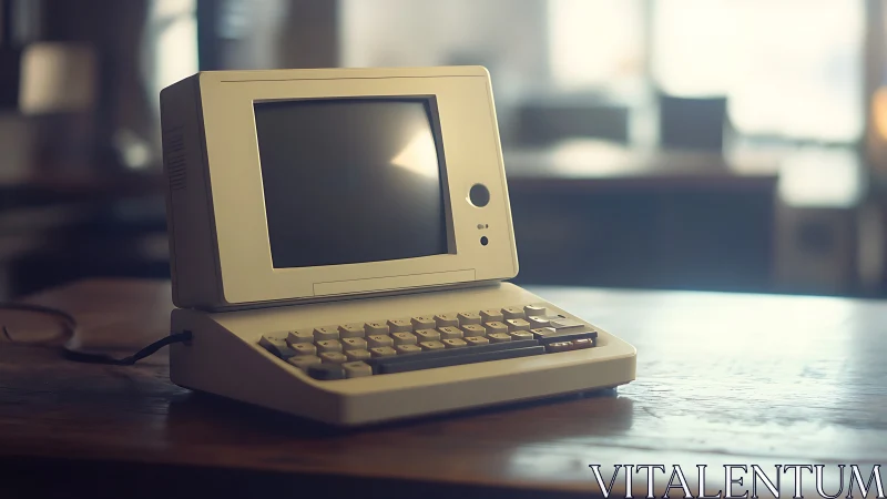 Vintage beige desktop terminal rests on wooden studio desk