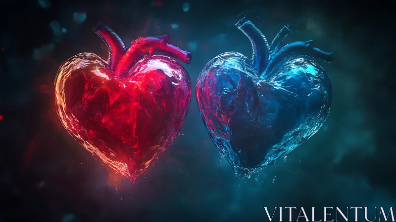 Dual Luminous Hearts: Contrasting Energy Visualization.