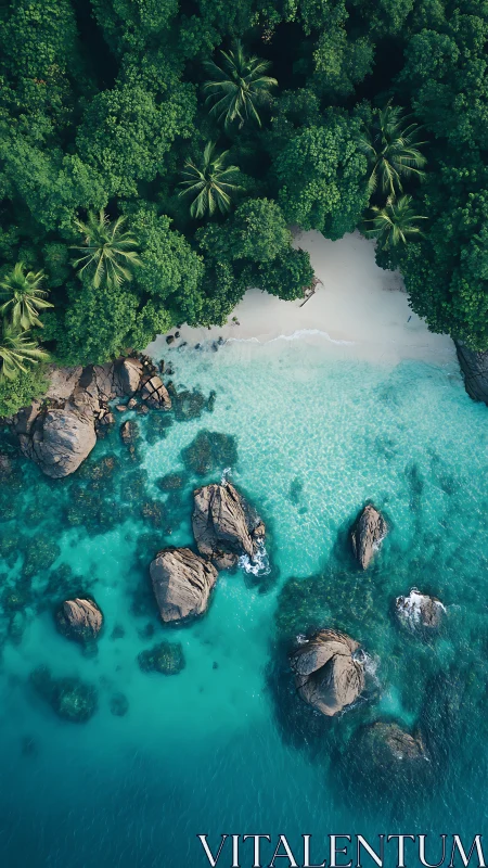 Tropical Paradise Revealed: Aerial View of Island Cove and Turquoise Waters