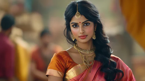 Elegant Indian woman wearing traditional silk saree