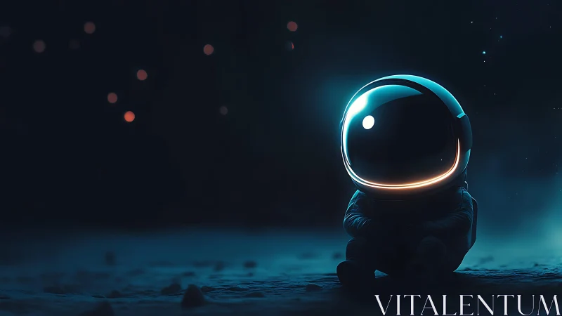 Lonely moonwalker listens to distant starlight humming softly