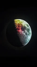 Chromatic crescent moon renders high-contrast cratered surface