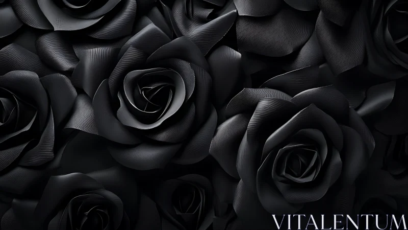 Macro study of folded black rose petals in dense array.