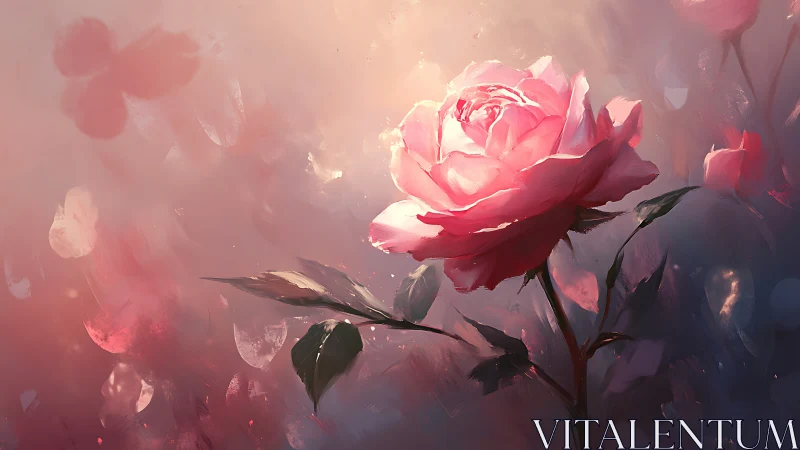 Pink rose with light source and bokeh background