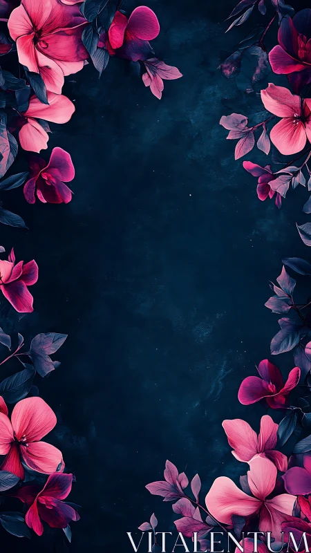 Pink Flowers Arranged on Dark Blue Background.