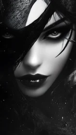 Monochrome digital portrait of mysterious woman in shadow