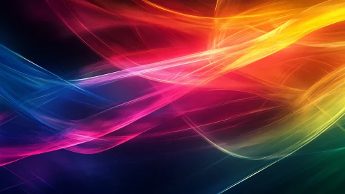 Multicolored light streaks over dark gradient background.