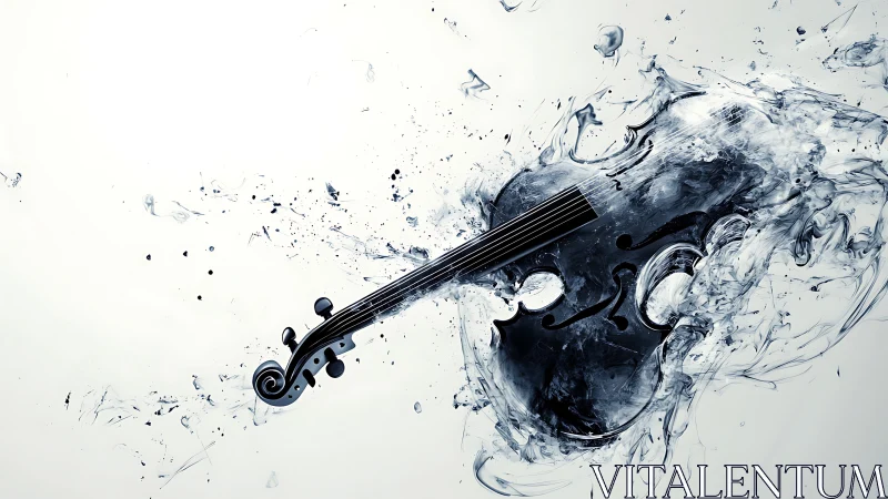 Violin form emerges within abstract monochrome liquid motion