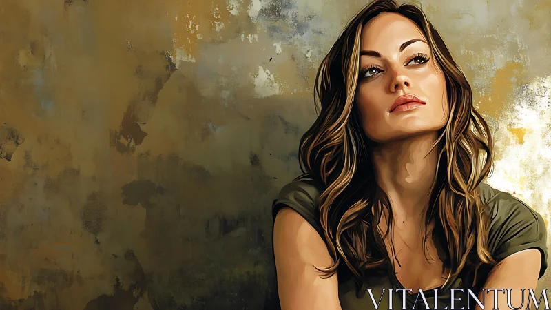 Digital portrait of pensive woman against textured abstract wall