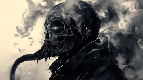 Postapocalyptic skull respirator portrait in toxic smoke field