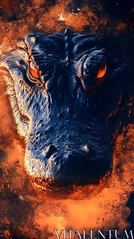 Fiery reptilian titan emerges through molten smoke