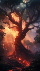 Ancient Tree Consumed by Molten Light and Fire.