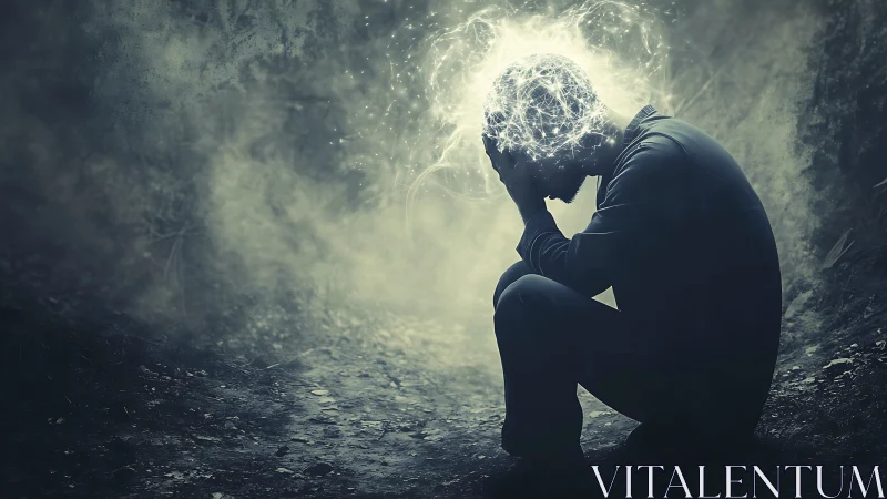 Backlit silhouette with neural light field visualizing cognitive overload