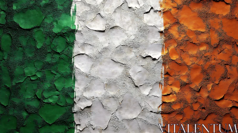Irish tricolor flag rendered as cracked textured paint wall.