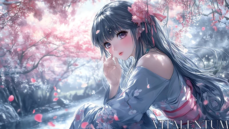 Cherry blossom whispers pause beside a silver river