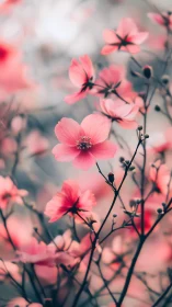 Pink cosmos flowers with selective focus depth of field photography