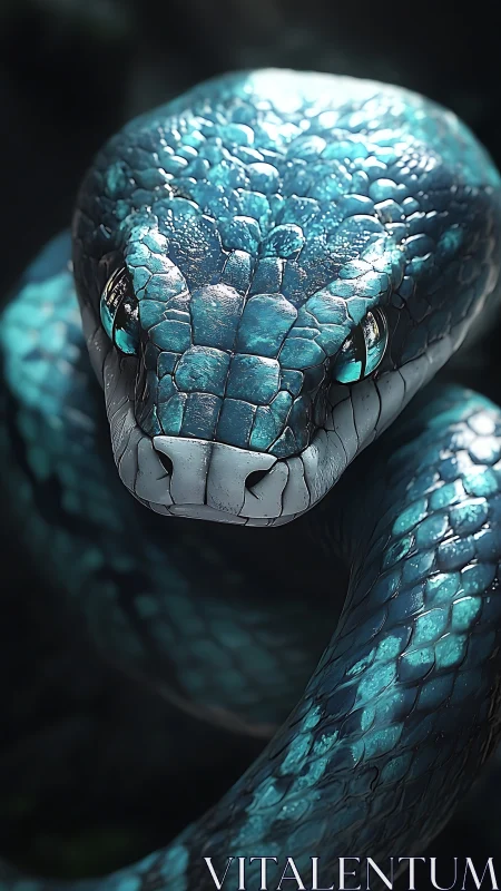 Highly detailed teal serpent render shows scaled head close-up