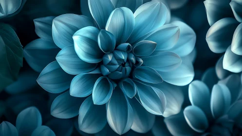 Blue Dahlia Petals. Luminous Botanical Layers.