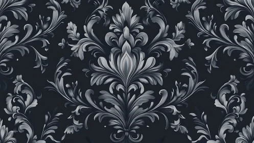 Monochrome baroque foliage pattern renders symmetric acanthus curls