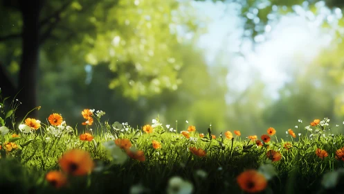 Sunny Meadow Blooms Dancing in Warm Light.