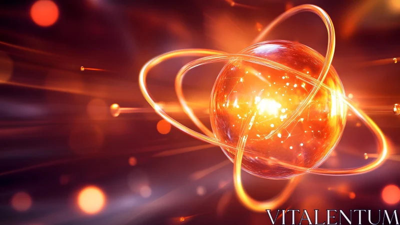 Glowing Atomic Structure in Motion, Futuristic Digital Art Style.
