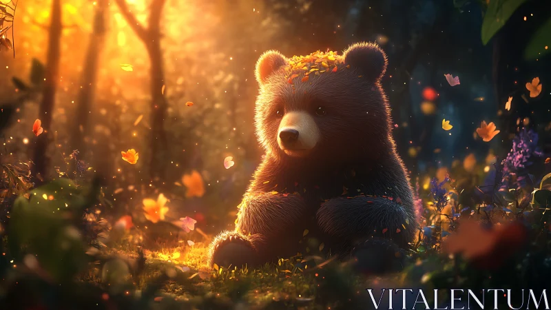 Backlit baby bear rendered with volumetric light and dense fur shaders