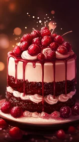Luxurious Red Berry Cake with Crimson Drip