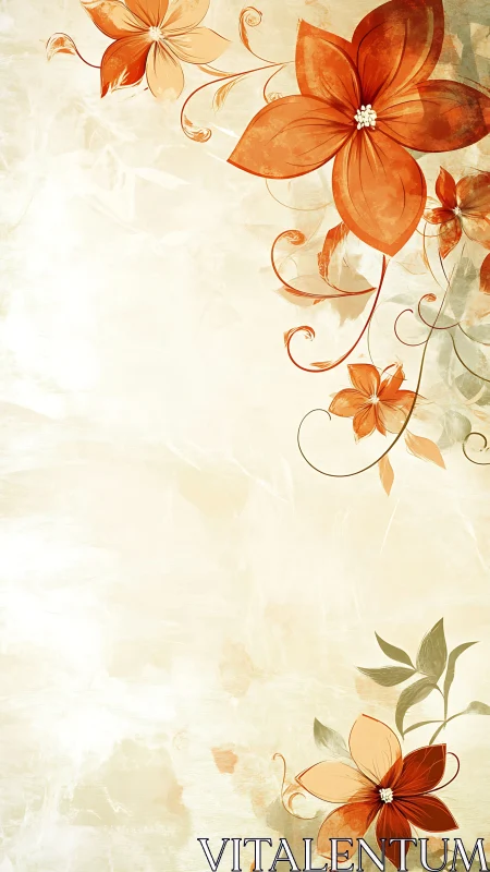 Elegant Orange Floral Composition with Scrolling Vines