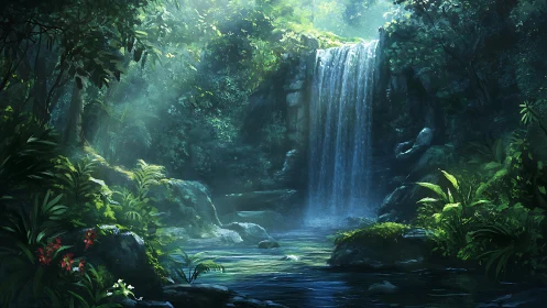 Enchanted Waterfall Hidden in Lush Jungle Paradise.