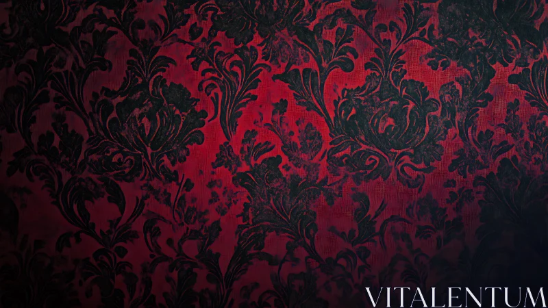 Velvety red damask wallpaper with moody vintage charm.
