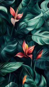 Digital rendering depicts tropical foliage with stylized flowers
