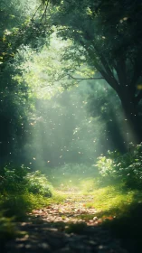 Luminescent forest pathway with atmospheric volumetric light diffusion