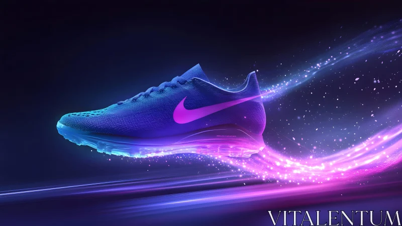Futuristic Nike running shoe with glowing neon effects in motion.