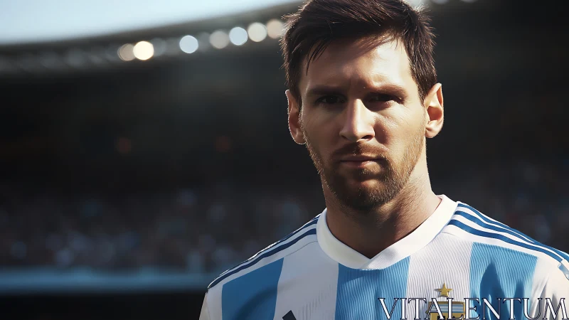 Male football player in striped jersey at outdoor stadium.