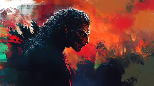 Colossal reptilian titan in blazing abstract inferno profile.