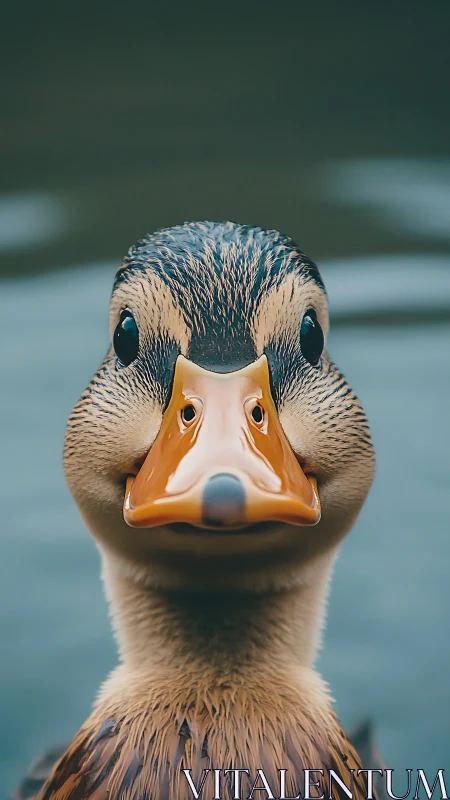 Photorealistic duck portrait with centered shallow-depth framing.