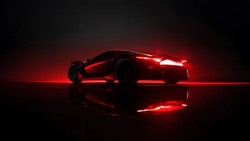 Midnight hypercar carves neon red echoes through darkness