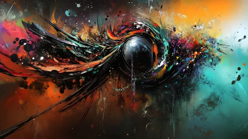 Cosmic vortex explodes in electric neon storm of paint and light.