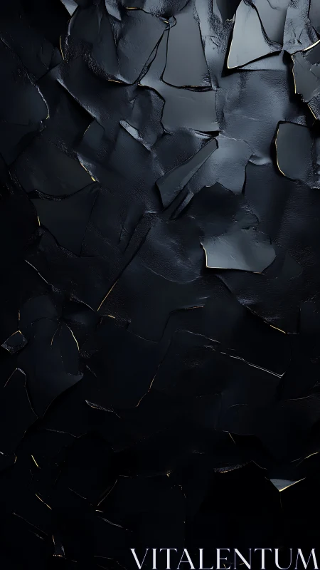 Dark fractured surface texture shows layered angular shards