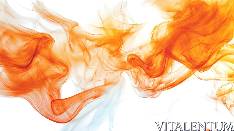 Orange smoke ribbons swirl over white negative space.