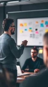 Team workshop brainstorming with sticky notes collaboration board