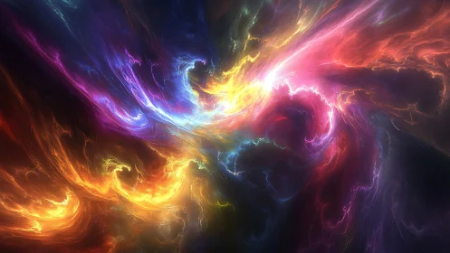 Cosmic brushstrokes collide and ignite a nebular tempest