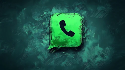 Green phone chat icon with textured abstract background.