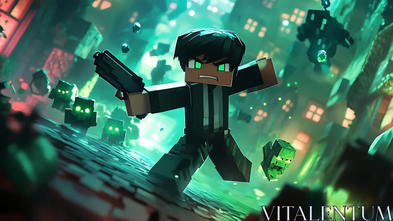 Pixel hero battles neon creepers in cyber alley.