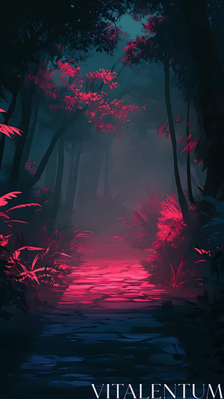 Neon Flora Awakens: A Mystic Forest Passage.